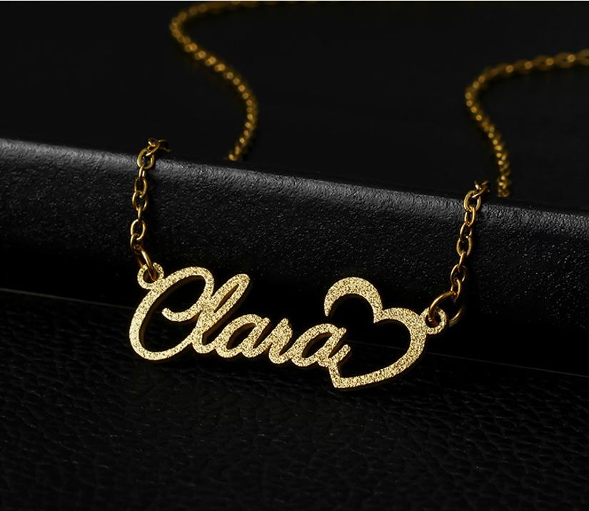 Qiuhan Valentine's Day DIY Stainless Steel Name Necklace Personalized Frosted Letter Pendant Custom Engraved Jewelry Gift