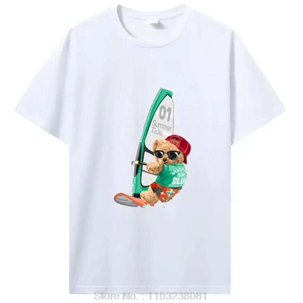 Teddy Bear Playing Badminton Tshirt Exercise Clothing Cotton Tops Graphics Kawaii Men Women Short Sleeve Printed T-Shirt