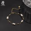 ORSA JEWELS 925 Sterling Silver Pearls Chain Bracelet Vinatge 14K Gold Pearl Beads Bracelet on Hand Female Party Jewelry GPB40
