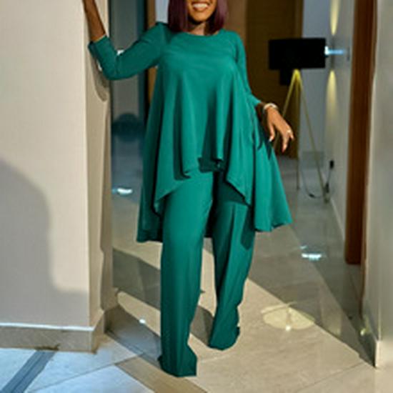 Women's 2025 Spring V-Neck Solid Color Long Sleeve Pleated Dress