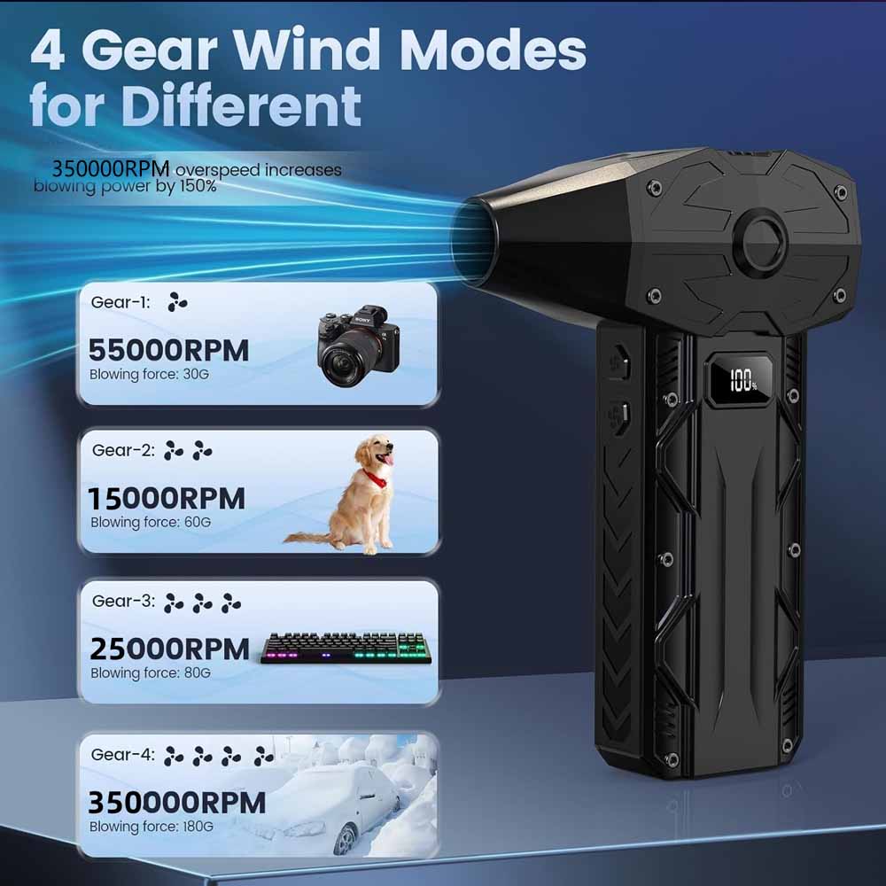 8000mAh Mini Turbo Jet Fan with LED Display 350000RPM Electric Air Duster Wind Speed 52m/s Dust Cleaner Gun Cleaning Blower Tool