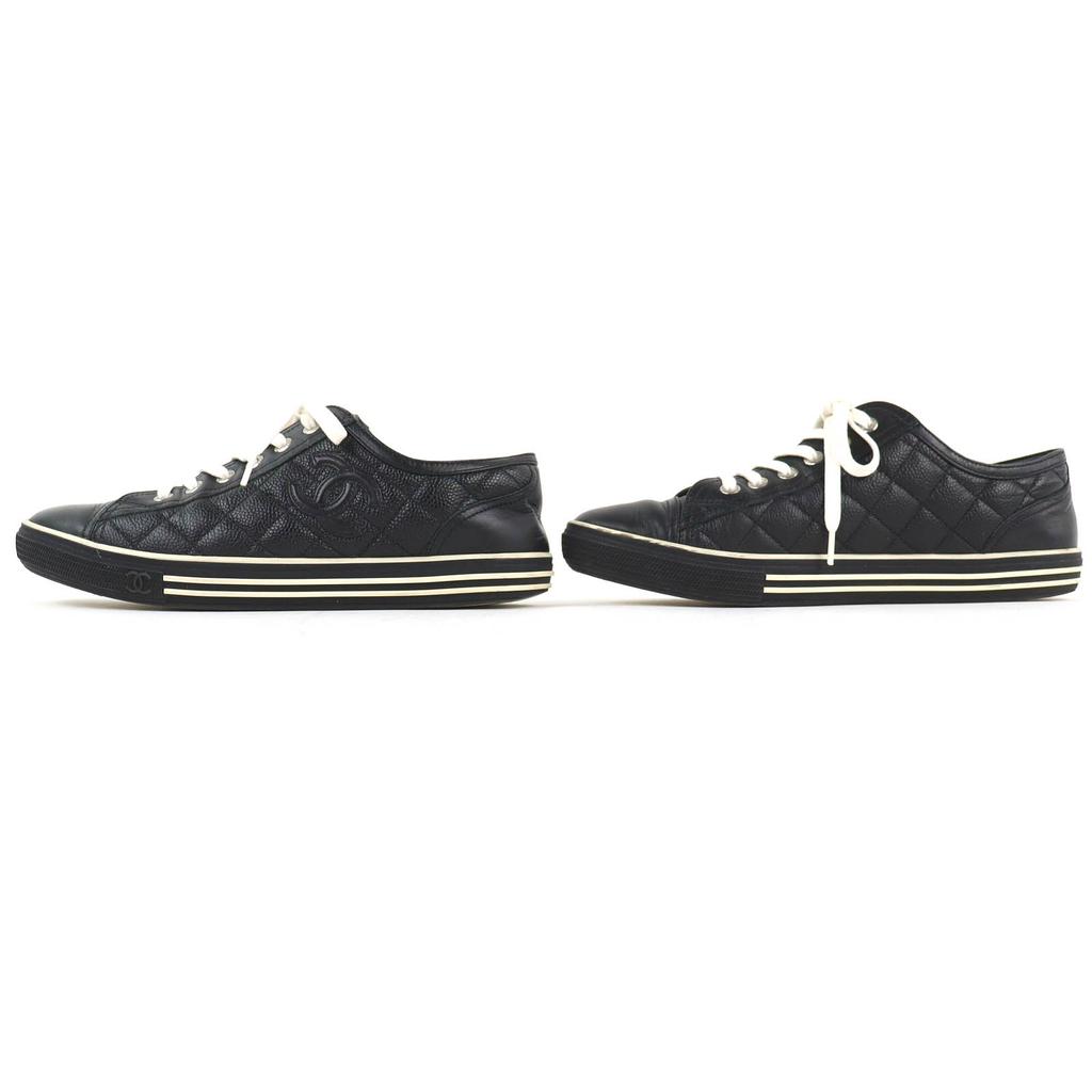 Great CHANEL Low cut sneakers COCO Mark Matelasse Quilting Caviar skin 38 G26563 Used