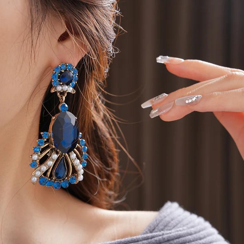 Cercei Acvamarin Vintage pentru Femei Oval 2025 Nouă Modă Cercel Drop cu Perlă High-end Strălucitor Lux Designer Zircon