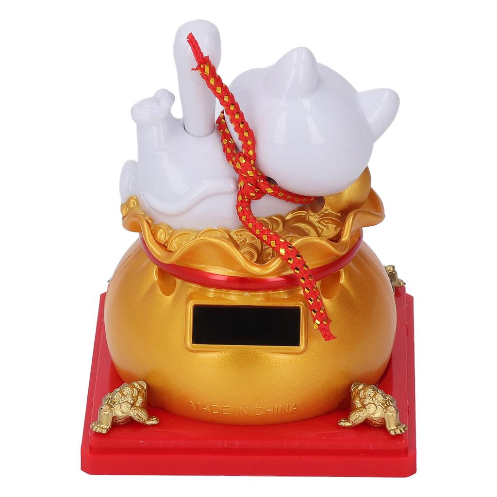 Lucky Cat Statue Plastic Solar Light Sensing Automatic Waving Arm Fortune Bag Cat Ornament for Home Car Dashboard Decoration