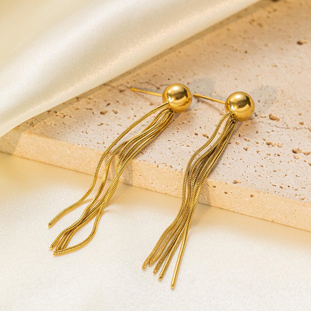 Korean  Tassel Stud Earrings Female Gold Color Stainless Steel Wedding Party Earrings For Women Elegant Jewelry Gift