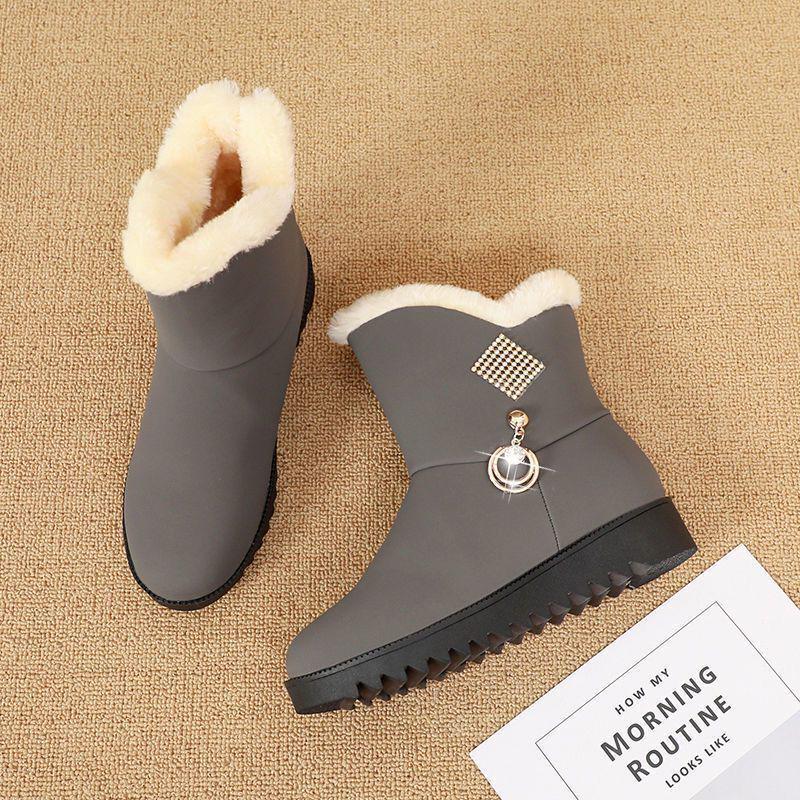 Bottes d'hiver mi-mollet en coton doublées polaire pour femmes 2025 - Bottines chaudes épaissies à la mode