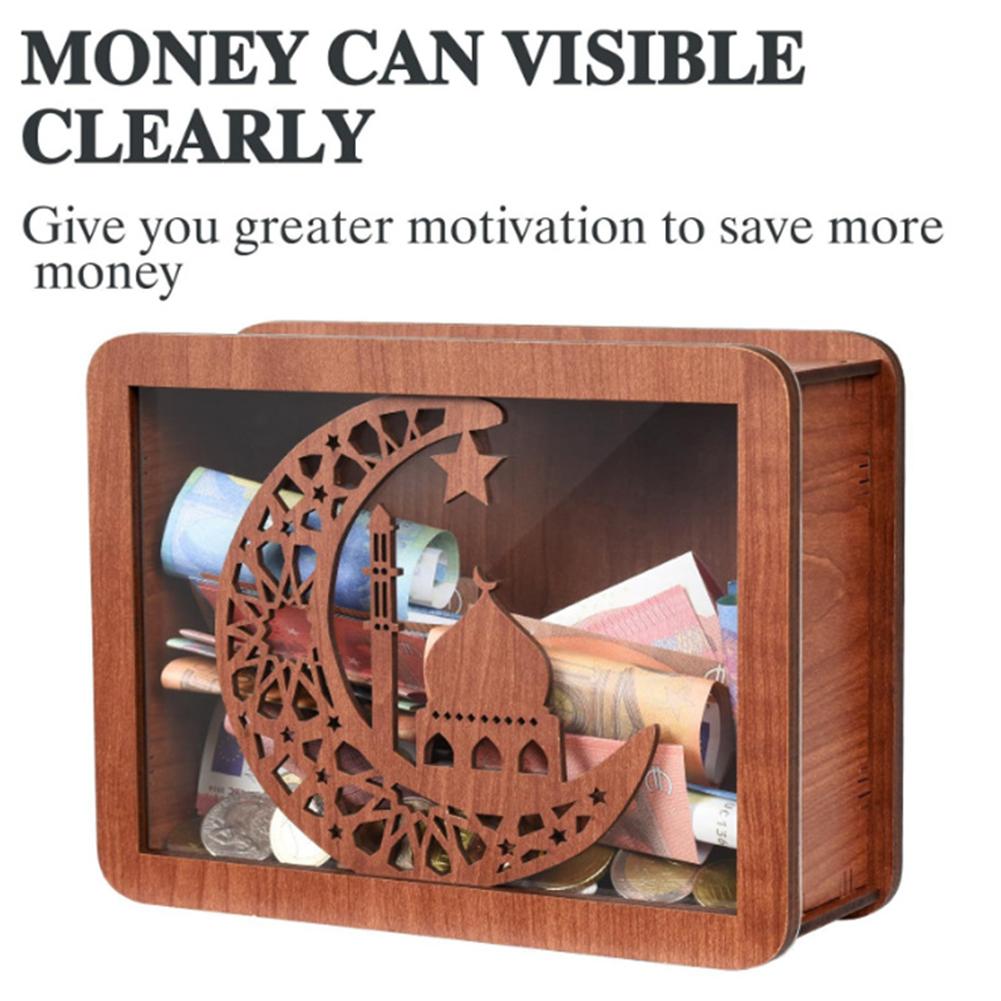 Piggy Bank with Savings Goal and Numbers Home Money Storage Box with Counter Wood Cash Coin Bank for Helping The Habit of Saving
