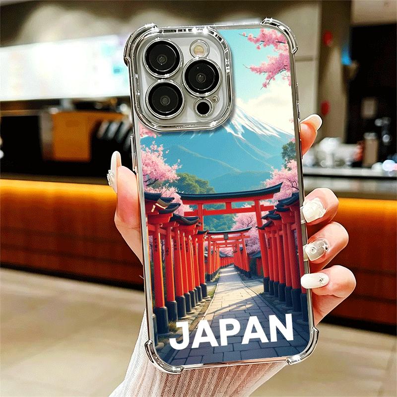 Osaka Tokyo Japan Scenery Plating Phone Case For Iphone 16 17 Pro Max Air 16E 14 15 Plus 12 13 Mini Anti-Fall Airabag Cover