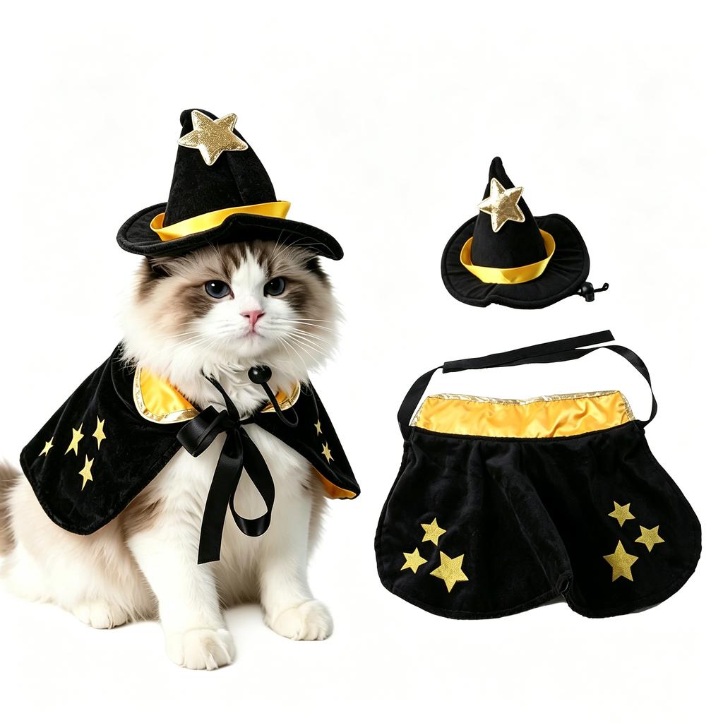 Pet Halloween Cape and Hat Set for Cats and Dogs - Costume Accessories for Holiday Parties