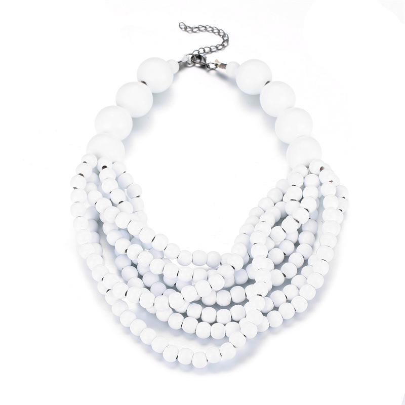 

Африканский стиль Бохо Многослойное деревянное ожерелье-биб ручной работы с бусинами для женщин Летние ювелирные аксессуары Чокер белый