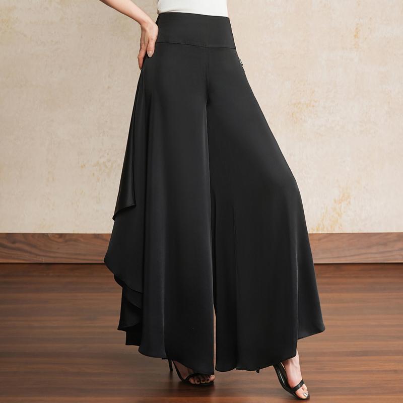 Women's High Waist Ruffle Wide Leg Pants – Flowy Maxi Palazzo Trousers (Size 27-33)