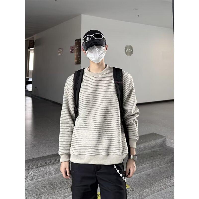 

Unisex Oversized Striped Crewneck Sweatshirt - Trendy Autumn/Winter Couple s and Student Class Top XL абрикосовий