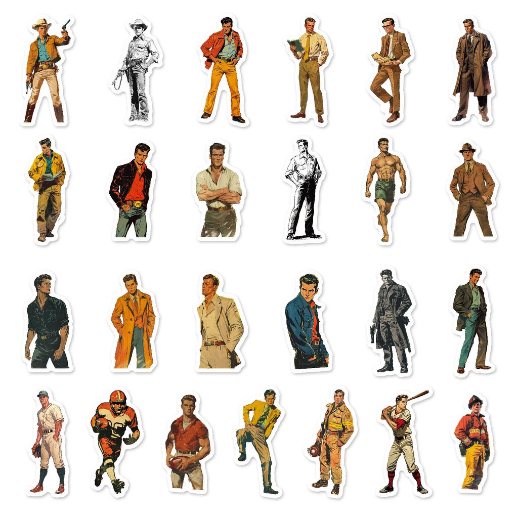 50Pcs Unique Retro Western Male Stickers Set - DIY Decals for Journal & Notebook Graffiti