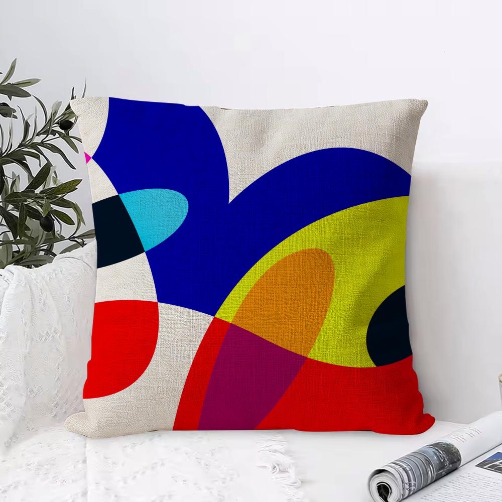 Abstract Curve Colors Cushion Cover Breathable Linen Pillow Cover SkinFriendly Home Decor Pillowcase with Hidden Zipper