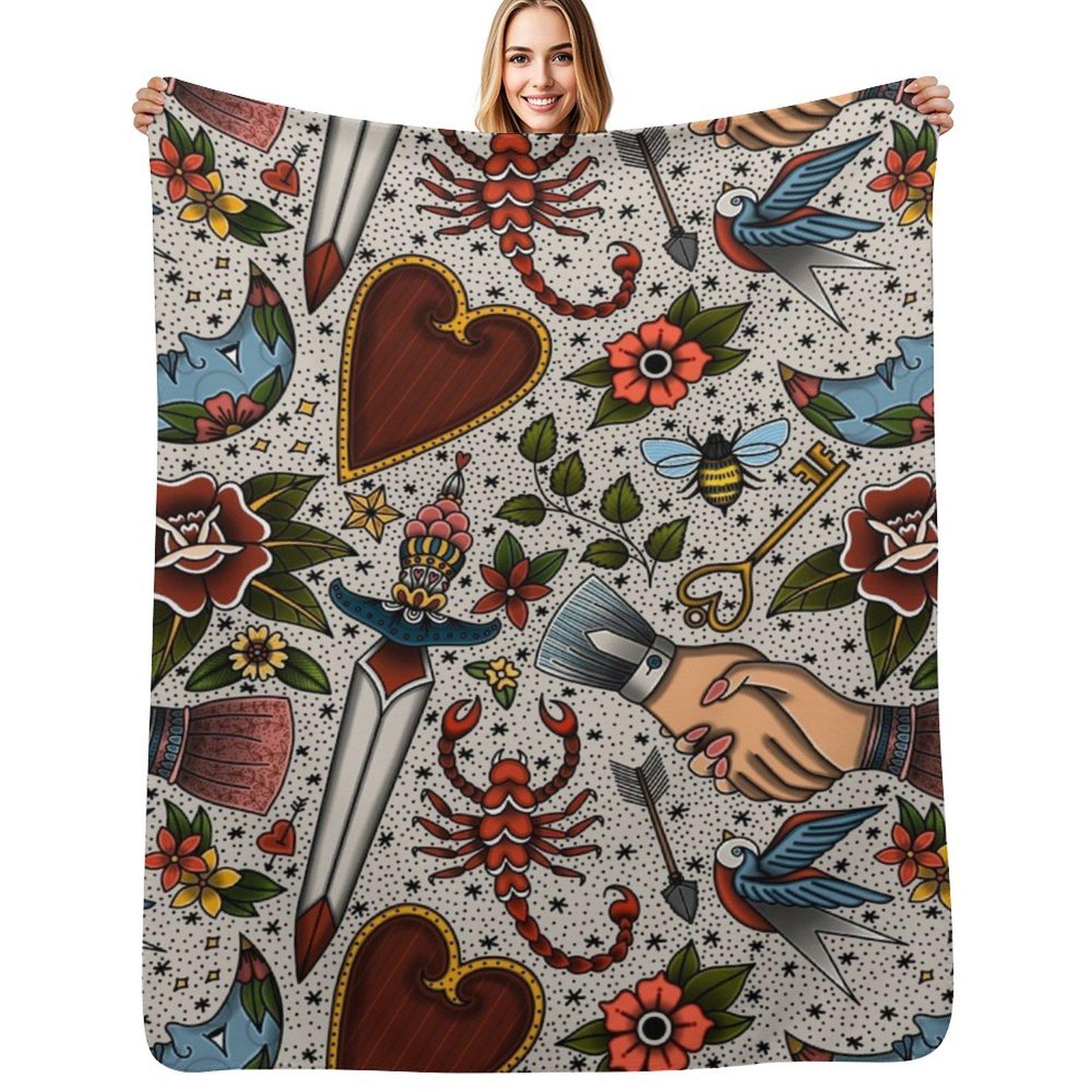 American Traditional Flash Pattern Throw Blanket Warm Comfortable Blanket for Office Napping Size: 75*100cm, Weight: 230 GSM
