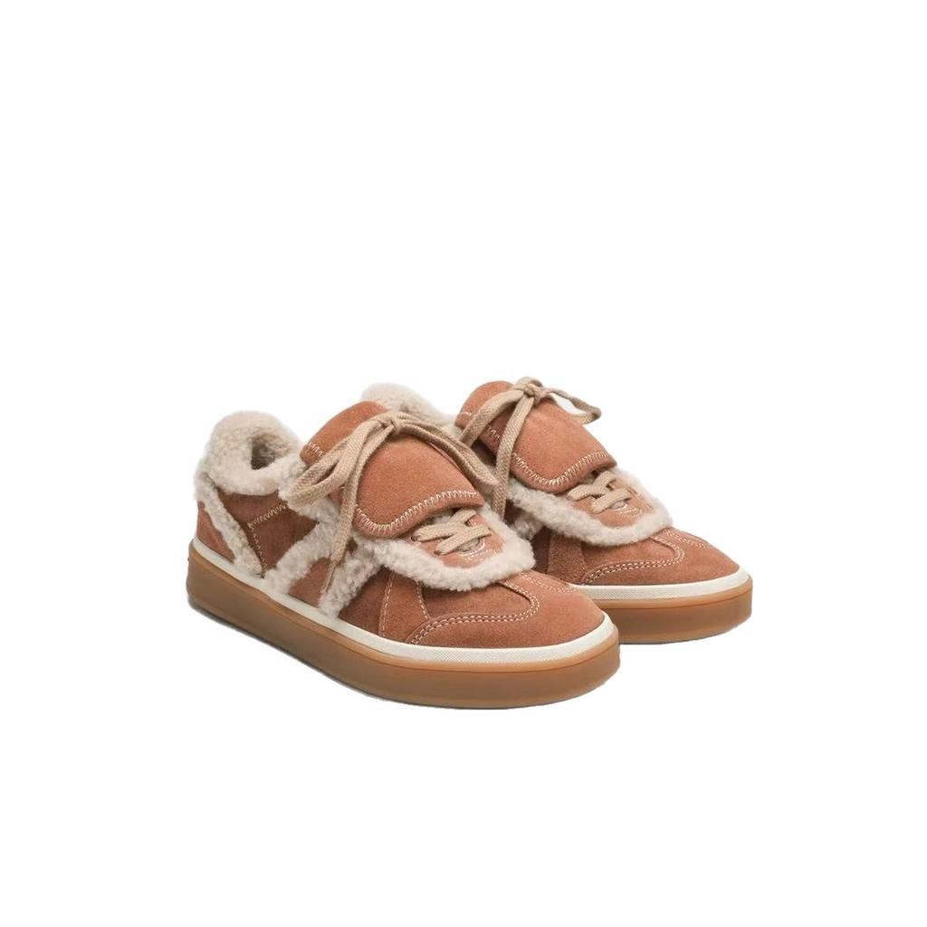 Retro Versatile Lace-up Leather Training Shoes Women's New Lamb Wool Plush Warm Wool Shoes Casual Sports Cotton Shoes