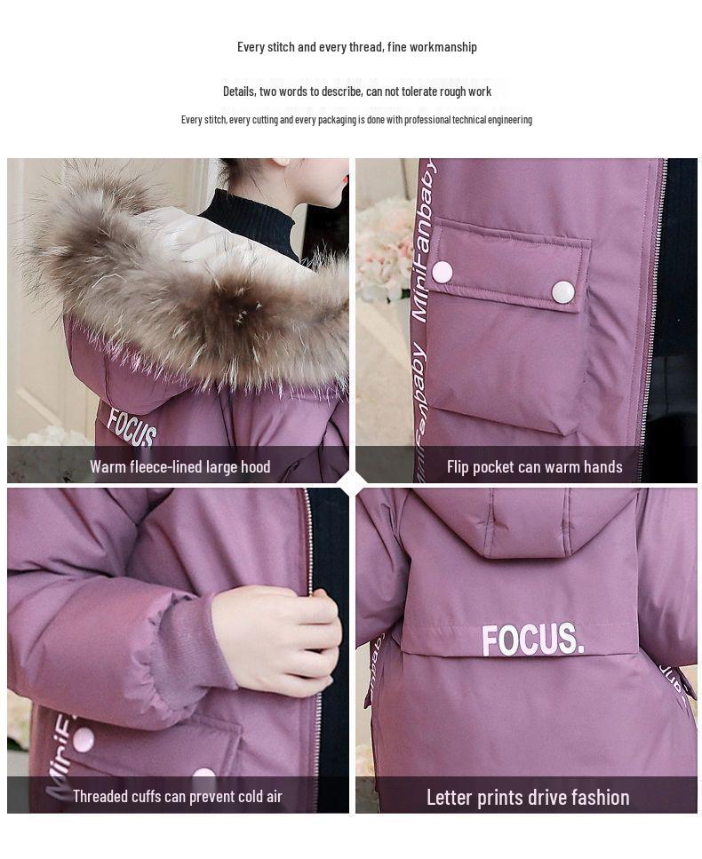 Girls' Winter 2025 Fashionable Mid-Length Cotton-Padded Coat