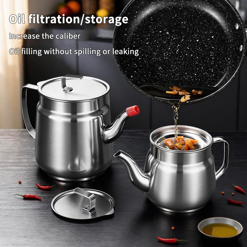 Stainless Steel Filter Oil Pot Stainless Steel Household Leak-Proof Wine Pot Pouring Oil Bottle Seasoning Tank Kitchen Tool