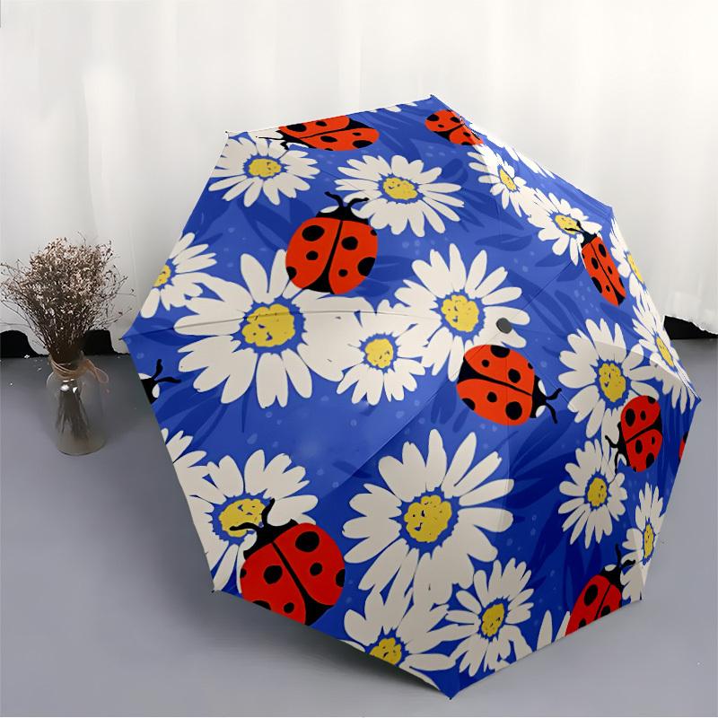 1pc Ladybug Daisy Automatic Open/Close Umbrella Compact Folding Umbrella, All-Season Portable Umbrella for Women/Men F1124023