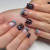 Blue Brown Polka Dot Cute Bow French Nail Art Summer Stylish Short False Nails Detachable Finished Fake Nails Press on Nails
