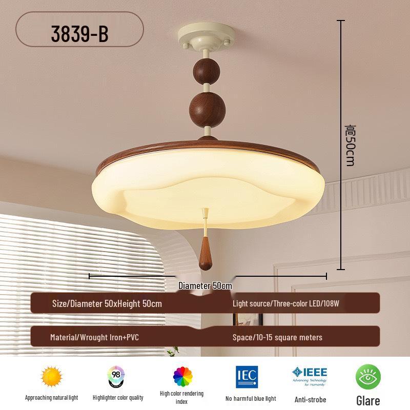 French Retro Cream Ceiling Light - Full Spectrum Eye Protection Chandelier for Bedroom or Study.