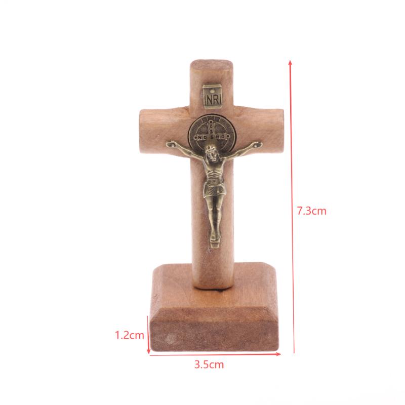 

1pcs NEW Wooden Standing Cross Small Home Decor Jesu Figurine For Party Housewarming Wedding Gift Bookshelf Cabinet Ornaments