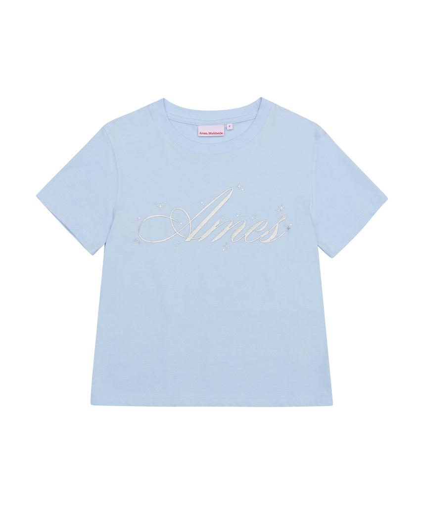 AMES-WORLDWIDE Silver Ames Crop Tee Blue