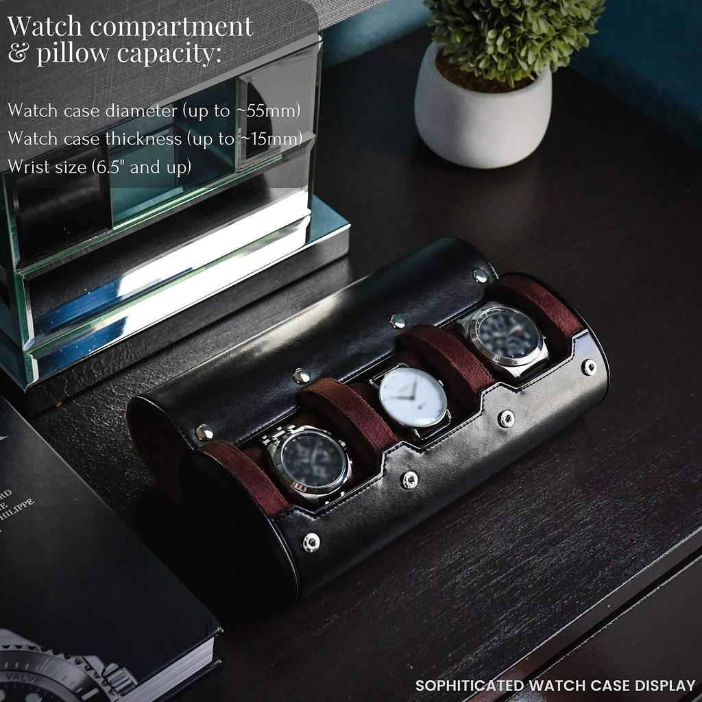 Watch Travel Case ,3/6 Slot Watch Roll Travel Case Organizer Display - PU Leather Watch Case - Klokke Organizer for menn og kvinner