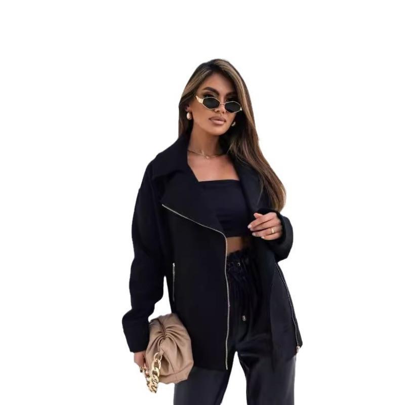 Neue Wolljacke mit Revers und Reißverschluss für den Herbst in Übergröße für Damen