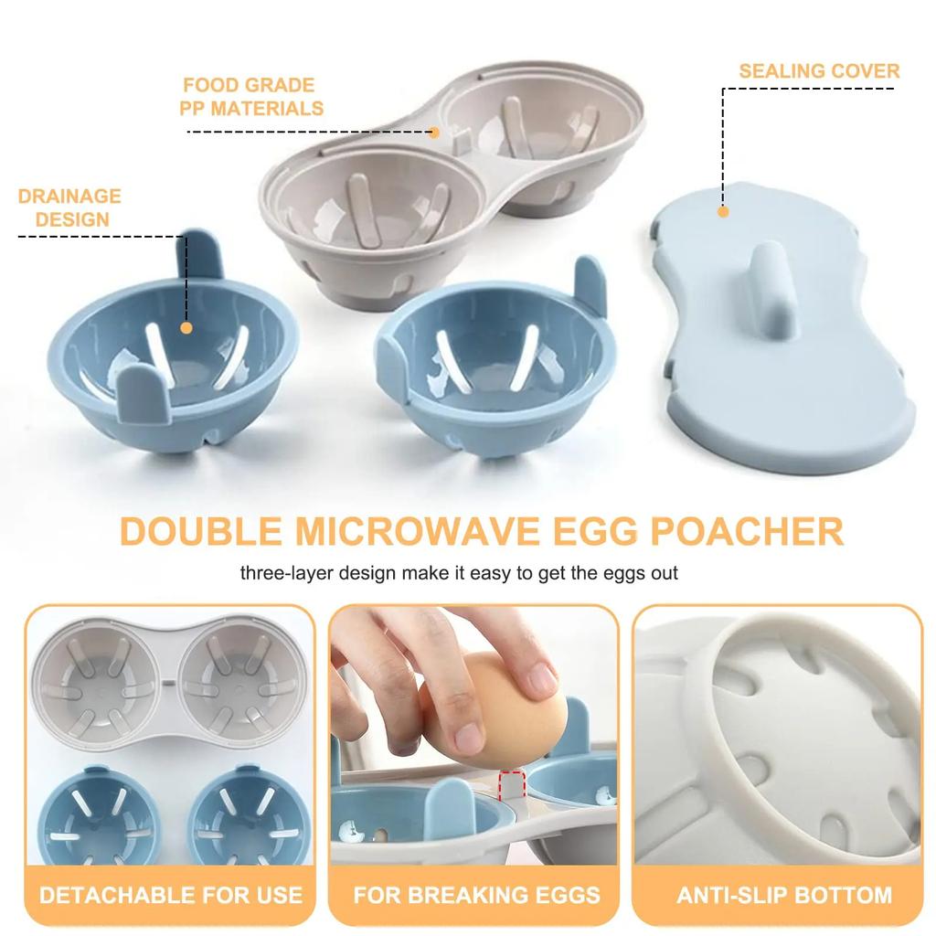 Microwave Double-Grid Silicone Egg Cooker Poached Egg Cup Kitchen Cooking Gadgets Suitable For Boiling Eggs And Poaching Eggs