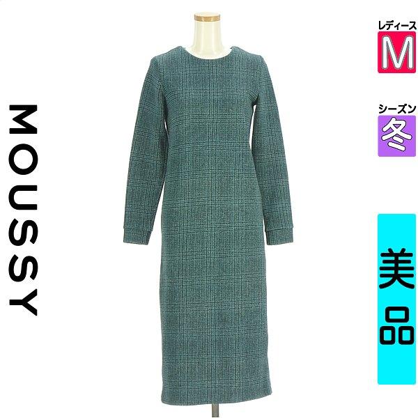 MOUSSY Dress Tunic Women s Winter Long Sleeve Green M Brushed Lining Check Knit Dress [Used] [Used Clothes] [Sale]