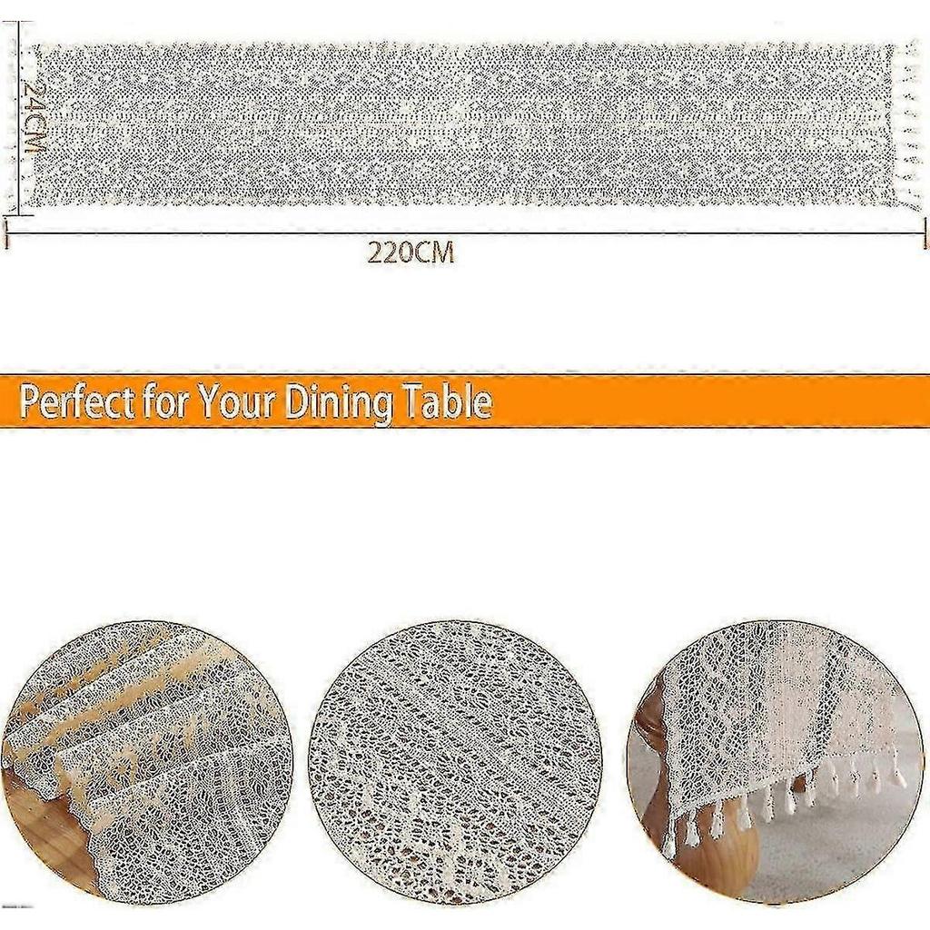Vintage Crochet Table Runner, 24*220cm Vintage Lace Table Runner With Tassels For Wedding Festival Party Event