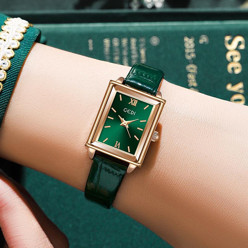 Fashion Niche Light Luxury Small Square Plate Women'S Exquisite Green Belt Quartz Waterproof Watch