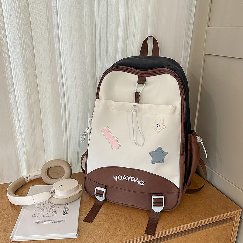 Contrast Color Campus Backpack Junior High School Student Schoolbag Women's Lightweight Large Capacity Backpack