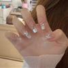 Handmade Medium-Long Ice Crystal Butterfly Cat Eye Nails for Brides or Pregnant Women