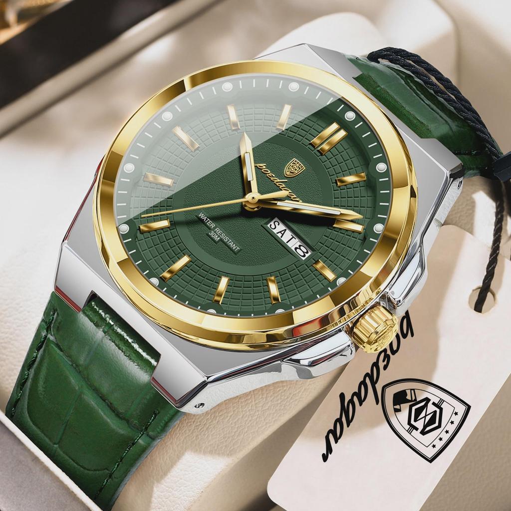 POEDAGAR Luxury Fashion Man Wristwatch Waterproof Luminous Date Week Big Dial Quartz Men's Watches Casual Leather Men Watch