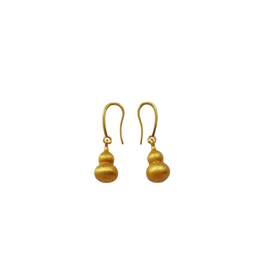 Brushed Gourd Gold-Plated Earrings: Light Luxury Fu Lu Wealth-Attracting Hook Dangles