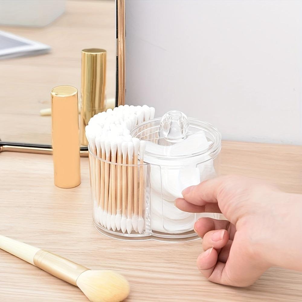1pc Large Capacity Dustproof Cosmetic Organiser Cotton Swab Organiser,Bamboo Lid,Portable Cotton Swab and Powder Puff Holder