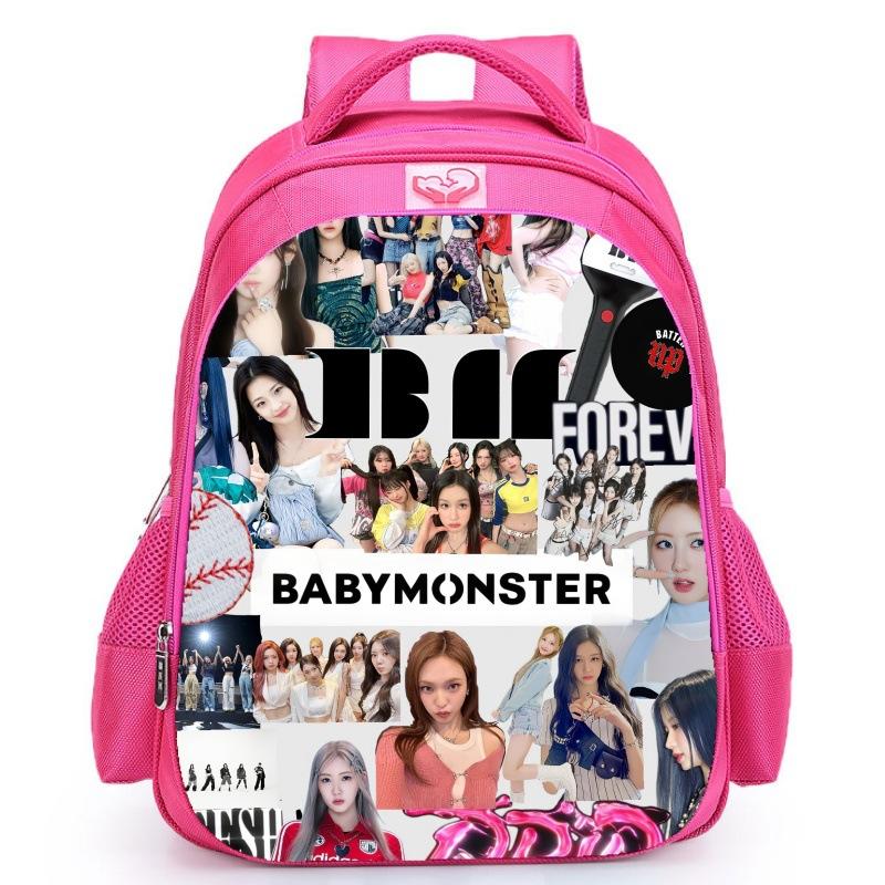 Babymonster Member Name Collage, Schoolbag, Elementary School Backpack, Korean Group Support Pink Backpack