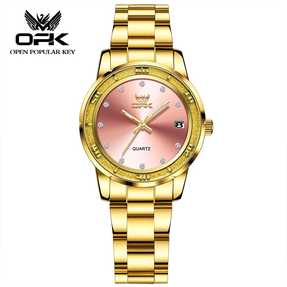 OPK Fashion Luxury Quartz Watch For Women Zircon Scales Ladies Waterproof Luminous Calendar Women's Watches