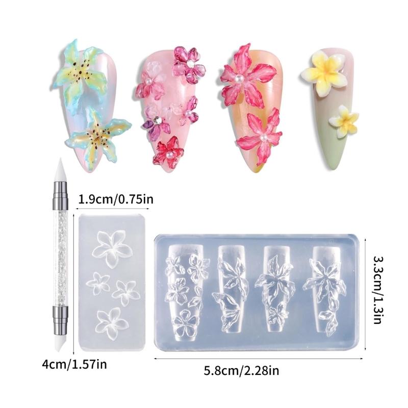 Pack of 3 Silicone Nails Embellishment Molds Flower Shape Small Accessories Crafting Mold for Beauty Enthusiasts Present