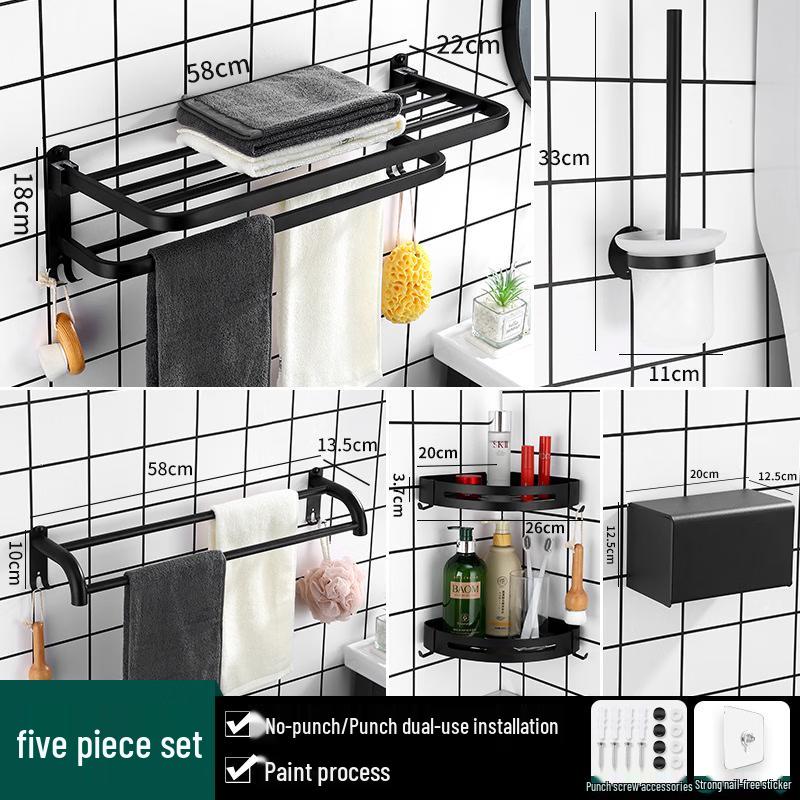 cmaos Stainless Steel Folding Towel Rack & Bathroom Accessories 5-Piece Set