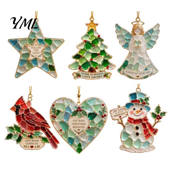 Acrylic Holiday Ornaments 2Pcs Sea Glass Christmas Ornament, Seaglass Heart Bird Angel Tree Star Coastal Style Decor Snowman Pendant, Handmade