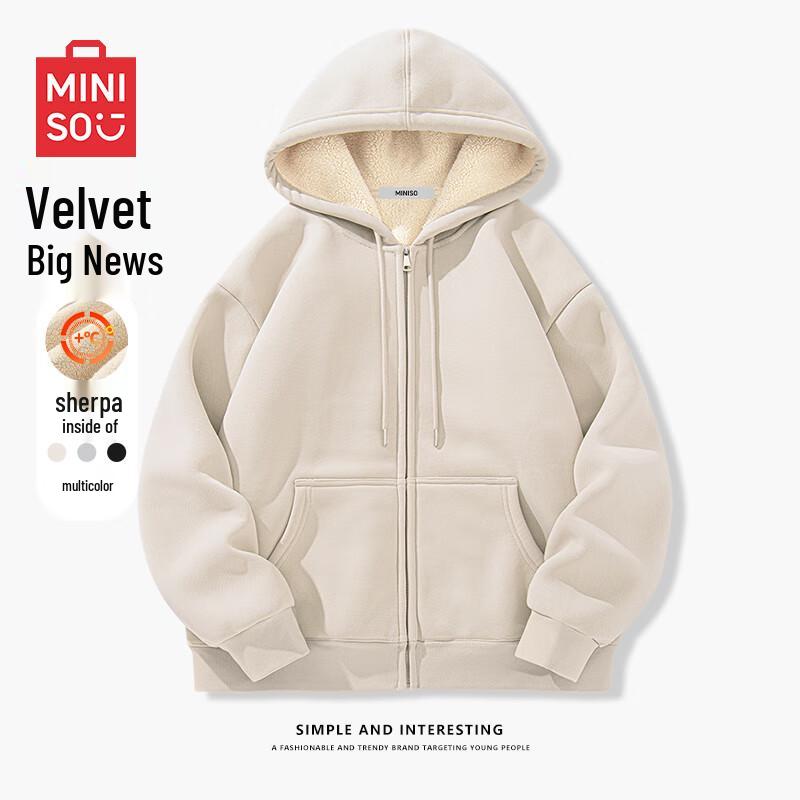 

MINISO Men s Lamb Wool Fleece Lined Hooded Sweatshirt S