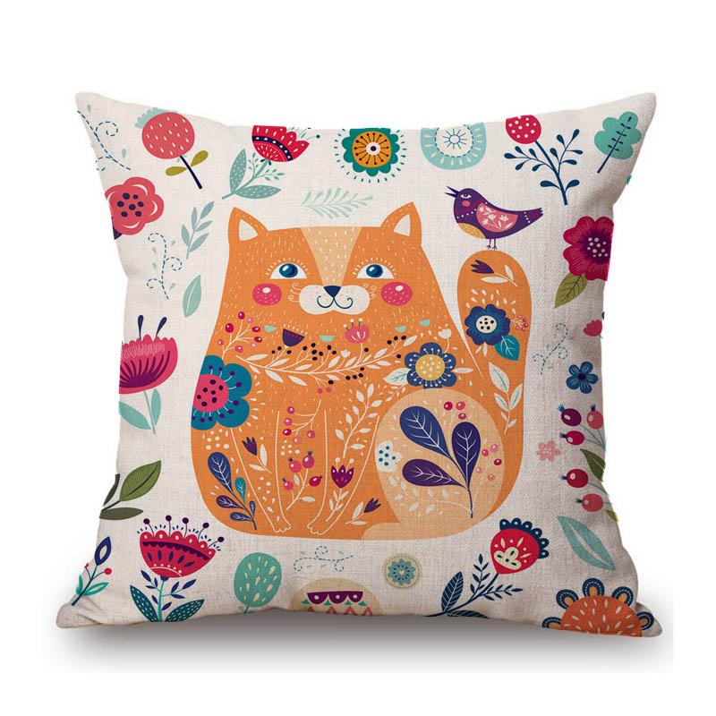 Lovely Cartoon Fox Cat Cute Kids Art Home Decoration Cotton Linen Sofa Throw Pillow Case Chair Seat Cushion Cover Case