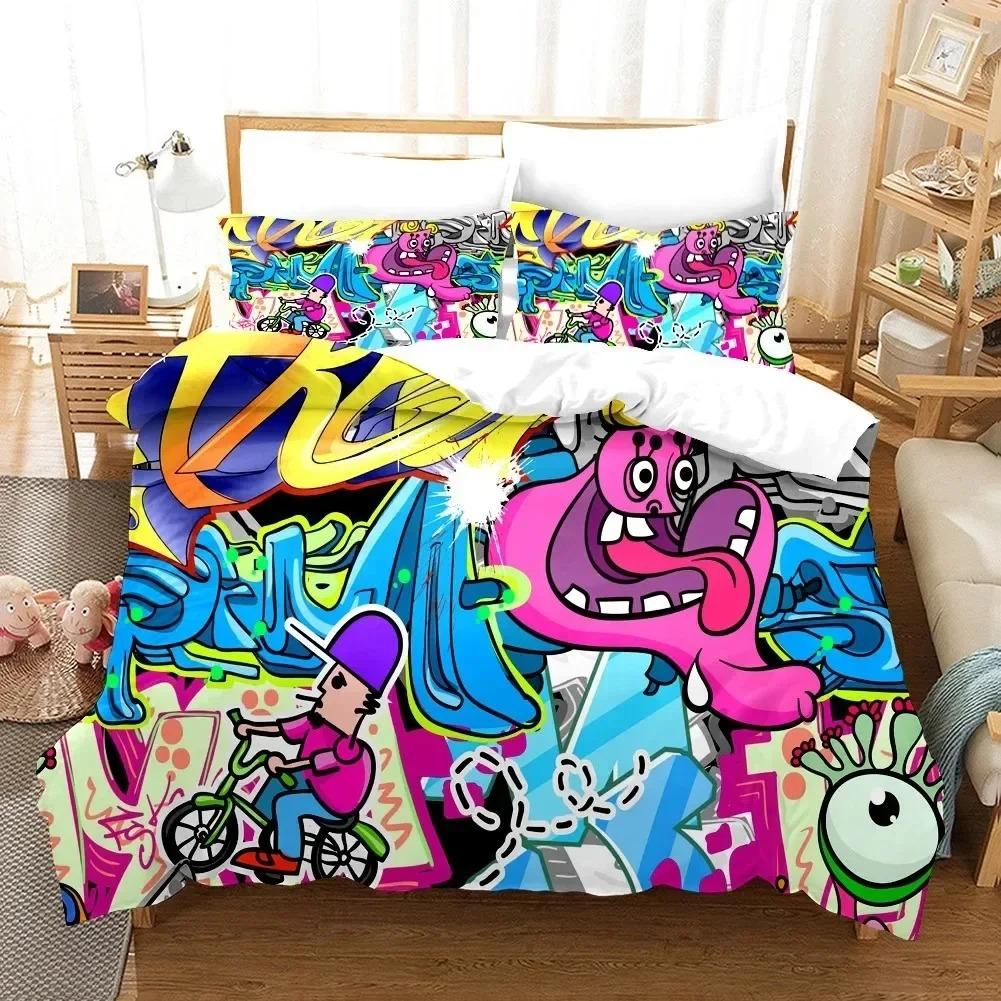 Comforter Cartoon Style Hip-Hop Graffiti Bedding Set 3D Printed Suitable For Bedroom Kids Home Textile