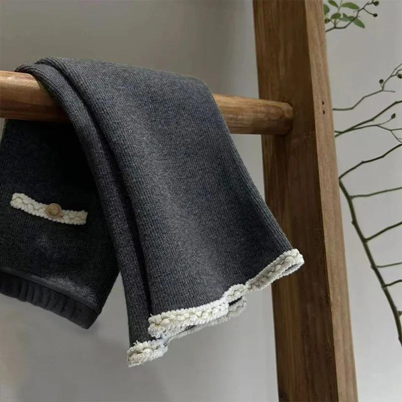 Girls' Autumn Winter Fleece Lined Outerwear Leggings Korean Stylish Flared Pants Kids Babies