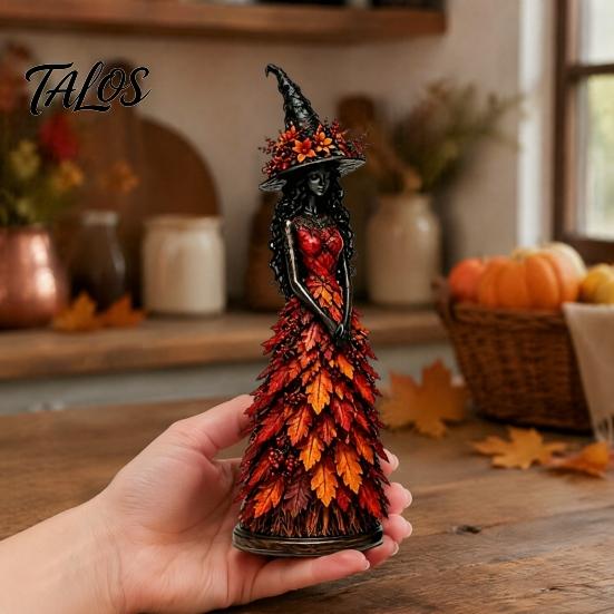 Halloween Party Table Decorations Autumn Witch Figurine, Desktop Decoration, Seasonal Resin Statue with Indoor Fall Home Accessories Leaf Gown