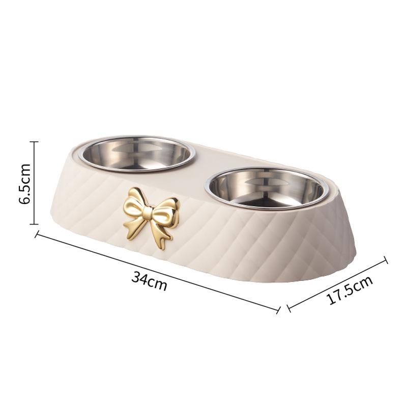 Pet Supplies Bow-tie Bowknot Cats Food Bowl PP Base Dog Bowl Stainless Steel Double Pet Accessories Feeding Drinking Double Bowl