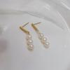 Simple natural freshwater three-bead pearl earrings, silver needle stud earrings ins trendy fashion light luxury niche design earrings